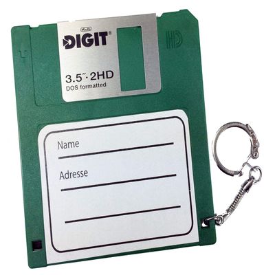 Miniblings Bag Tag Adress ID Holder Floppy Disc Retro Vintage Blue Computer Pc Nerd Green