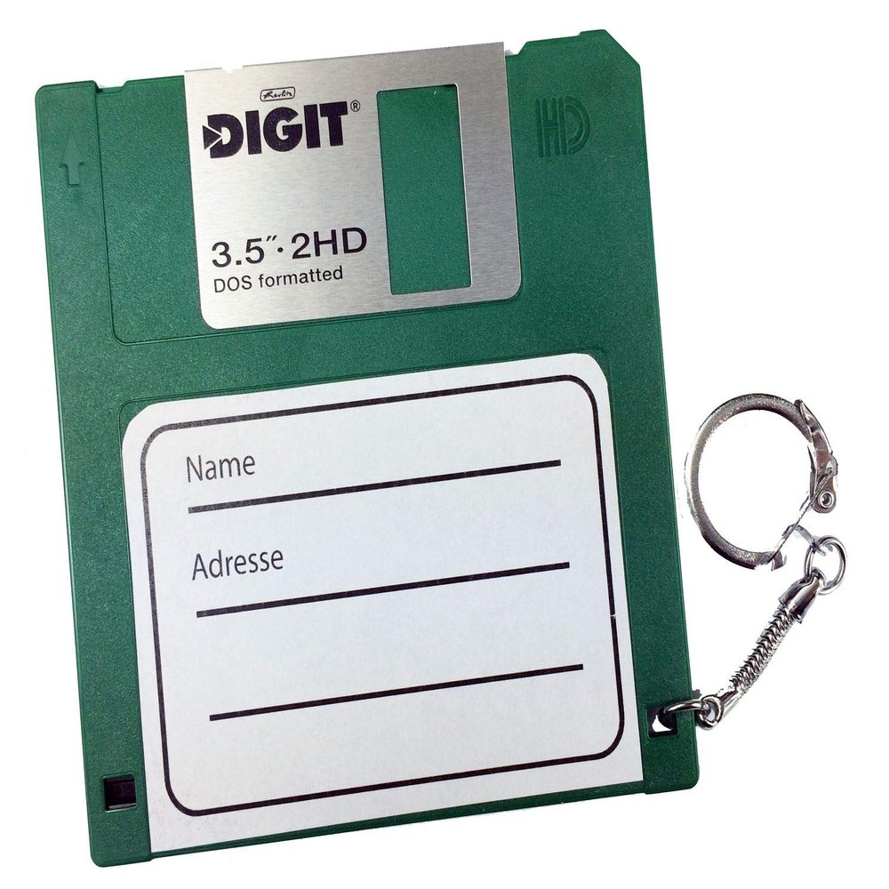Miniblings Bag Tag Adress ID Holder Floppy Disc Retro Vintage Blue Computer Pc Nerd Green