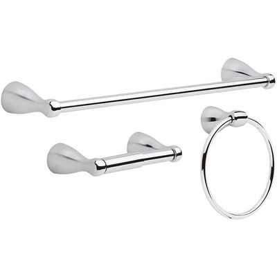 Foundations Bath Hardware Set in Chrome with Towel Ring Toilet Paper Holder and 18 in. Towel Bar
