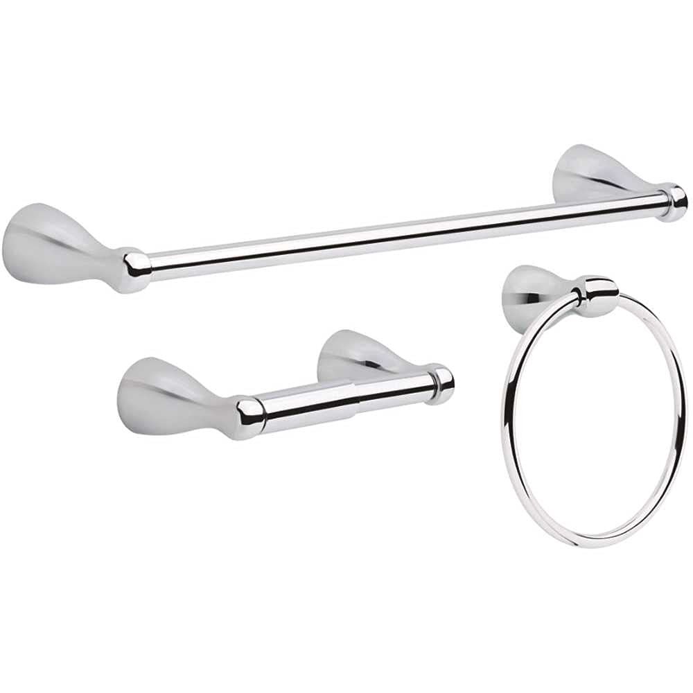 Foundations Bath Hardware Set in Chrome with Towel Ring Toilet Paper Holder and 18 in. Towel Bar
