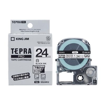 King Jim SS24KU Tepra PRO Tape Cartridge, Hide Base Label, 0.9 inches (24 mm), White Label/Black Character, Length 16.4 ft (5 m)