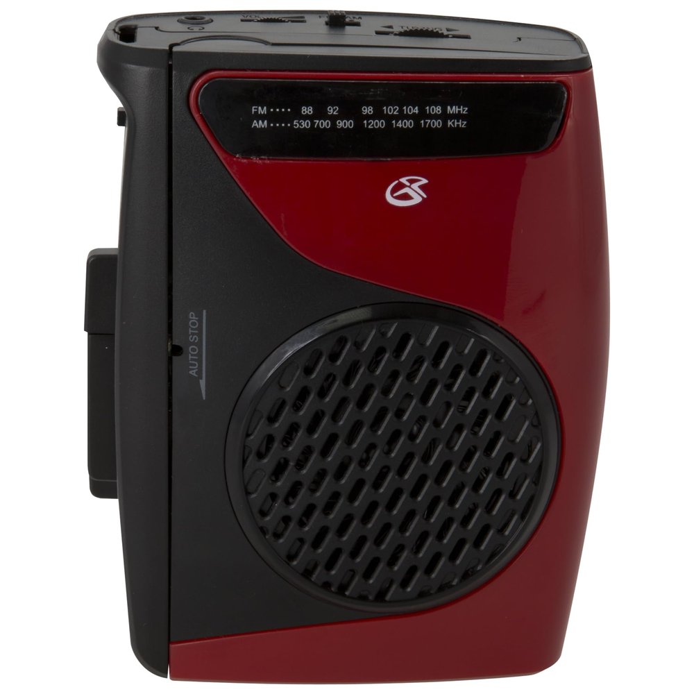 GPX Portable Cassette Player, Compatible With Headphone, 3.54 x 1.57 x 4.72 Inches, Requires 2 AA Batteries - Not Included, Red/Black (CAS337B) Black/Red