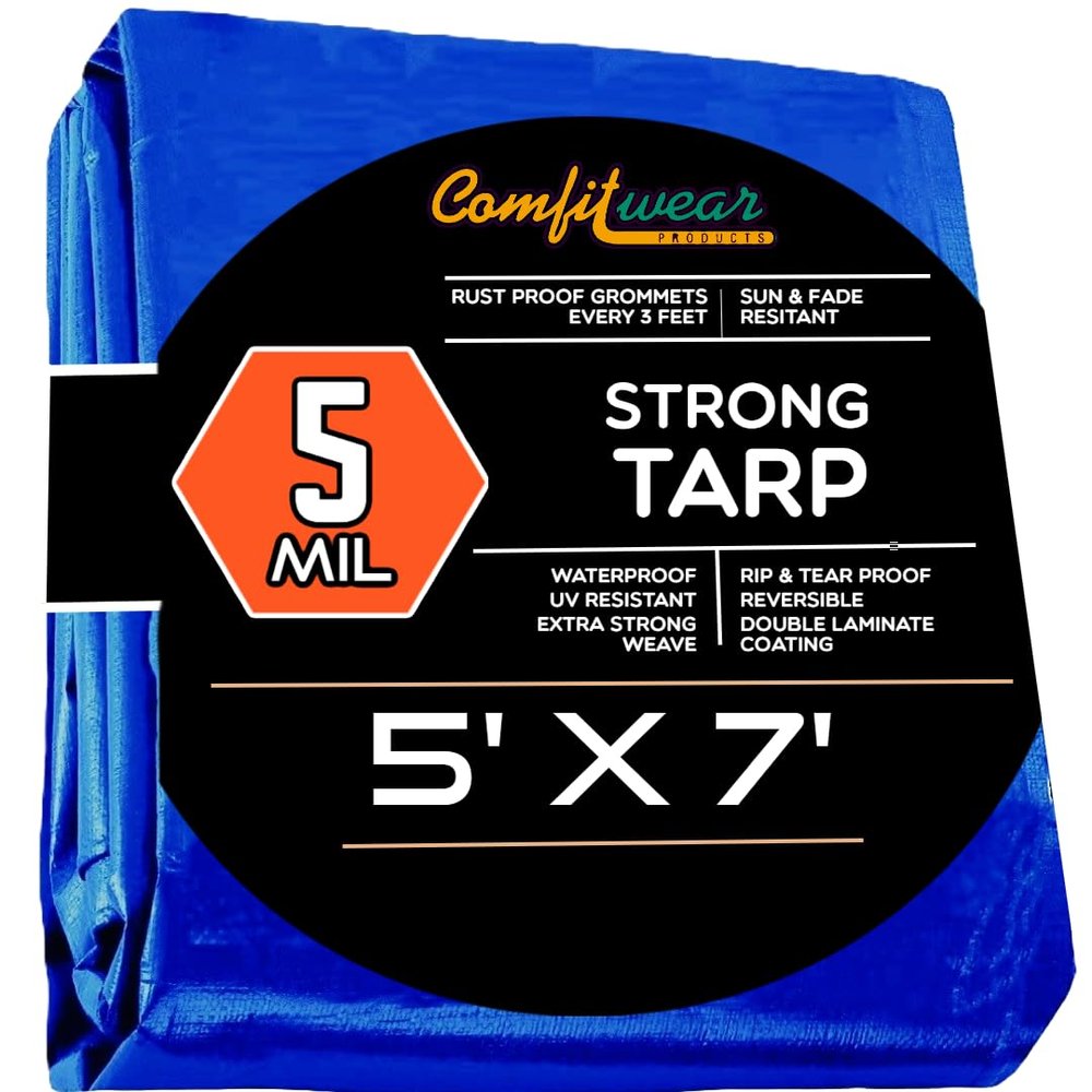 5' x 7' Blue Poly Tarp Cover, Water Proof Tent Shelter Camping RV Boat Tarpaulin