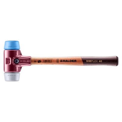Halder Simplex Mallet 40mm Dual Faces, TPE-Soft & TPE-Mid Inserts, Cast Iron Housing with Protection Sleeve, Hickory Handle, Stone, Masonry & Assembly 3013.040