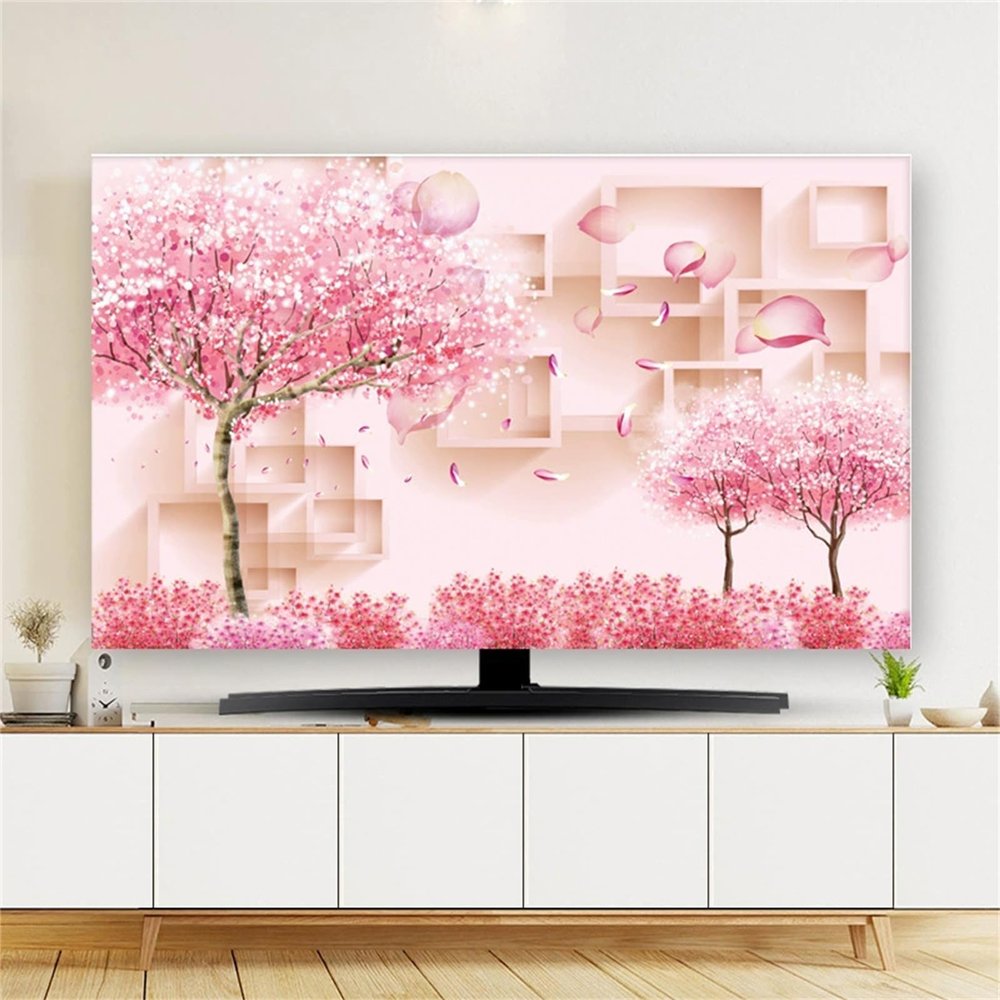 Floral Print TV Cover Indoor TV Dust Cover for 32-80Inches Elastic Television Screen Dust Protection Stretchable Fabric for Television & PC Display Decorative-flower5||45-48inch