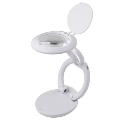 Three R System 3R Three-Ring System Portable Stand Magnifier with LED Multi-Loupe [viacurio] Lens Magnification of About 3 Times with Folding Strap White 3R-LIGHT-04WH, Clear