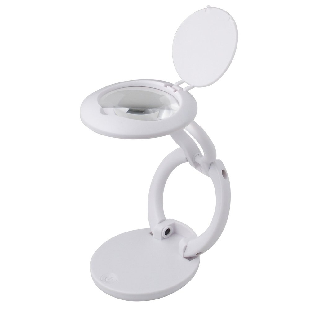 Three R System 3R Three-Ring System Portable Stand Magnifier with LED Multi-Loupe [viacurio] Lens Magnification of About 3 Times with Folding Strap White 3R-LIGHT-04WH, Clear