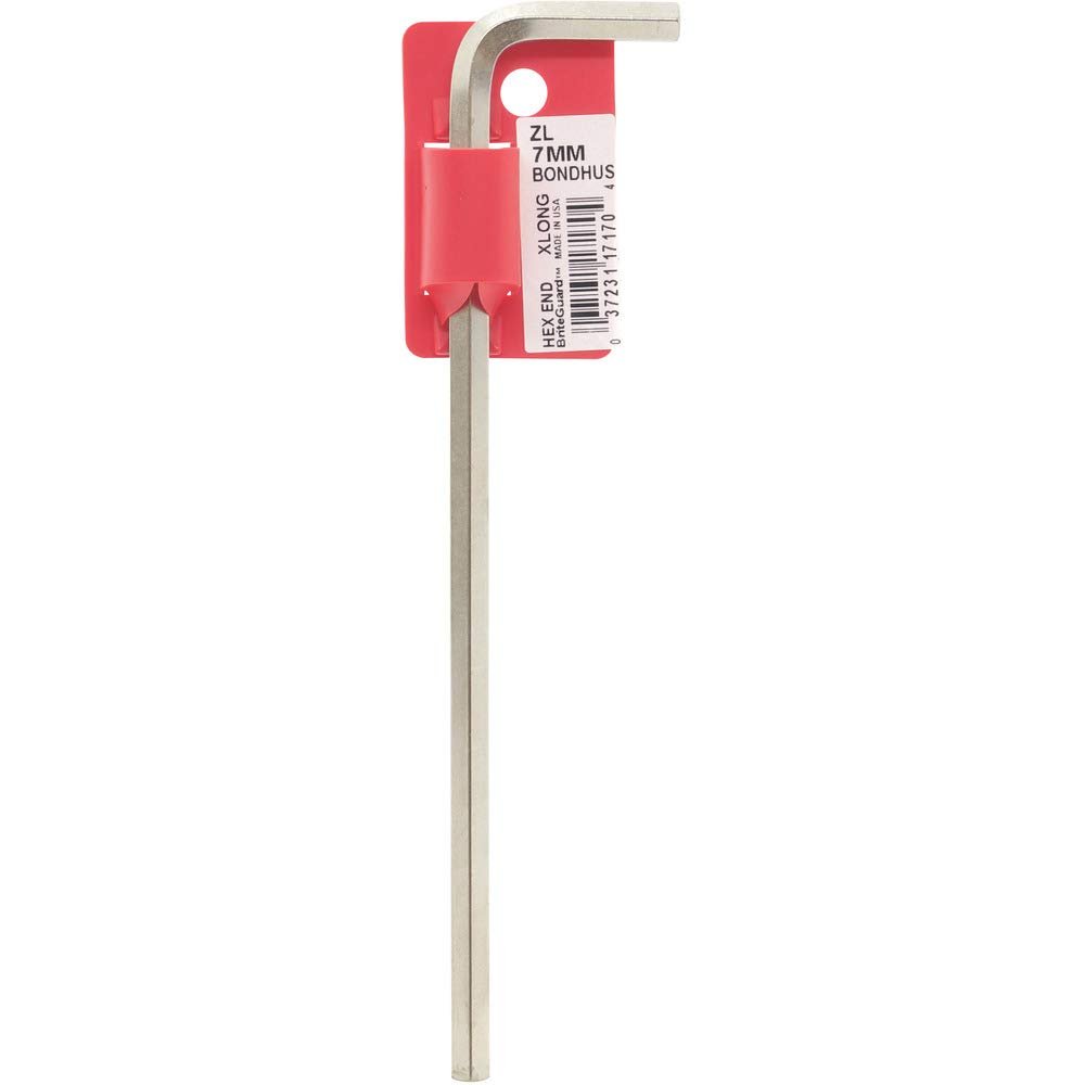 Bondhus 17170 Tagged and Barcoded 7mm Ball End Tip Hex Key L-Wrench with BriteGuard Finish, 184mm