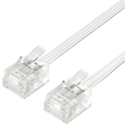 Taro's CMJ-F10WH Modular Cable, 32.8 ft (10 m), Telephone Line/Telephone Cord, Flat, 6 Poles, 4 Cores, White, Eco Simple Packaging