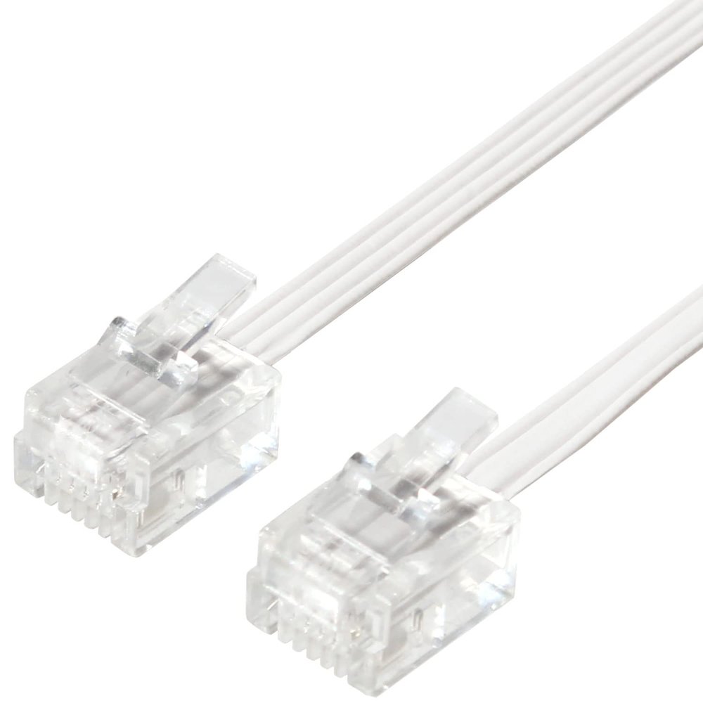 Taro's CMJ-F15WH Modular Cable, 49.2 ft (15 m), Telephone Wire/Telephone Cord, Flat, 6 Poles, 4 Cores, White, Eco Simple Packaging
