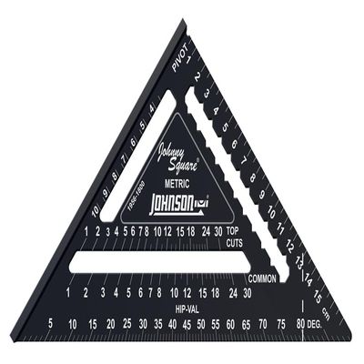 Johnson Level & Tool 1956-1800 Metric Johnny Square Professional Easy-Read Aluminum Rafter Square, 18cm, Black, 1 Square