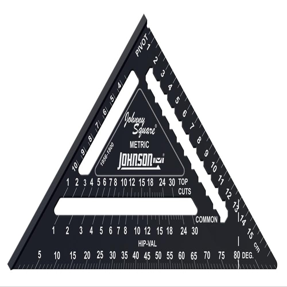 Johnson Level & Tool 1956-1800 Metric Johnny Square Professional Easy-Read Aluminum Rafter Square, 18cm, Black, 1 Square