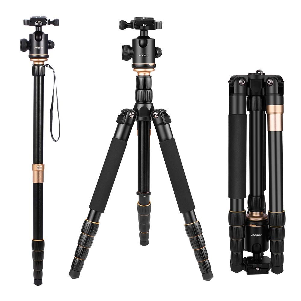 Camera Tripod, Andoer 153cm/60inch Foldable Portable Extendable Aluminium Alloy Tripod for Canon Nikon Sony DSLR Camera 1/4" Quick Release Plate, 360Panorama Ball Head and a Carry Bag