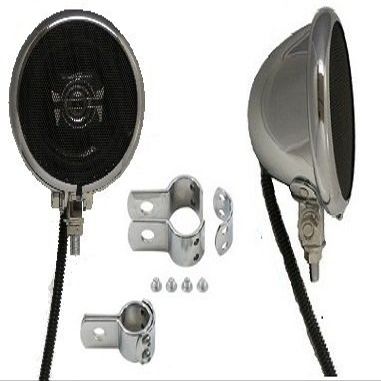 Kicker Chrome Motorcycle Speakers - with 1 Inch Clamps - Unplugged Edition