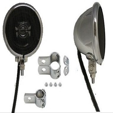 Kicker Chrome Motorcycle Speakers - with 1 Inch Clamps - Unplugged Edition