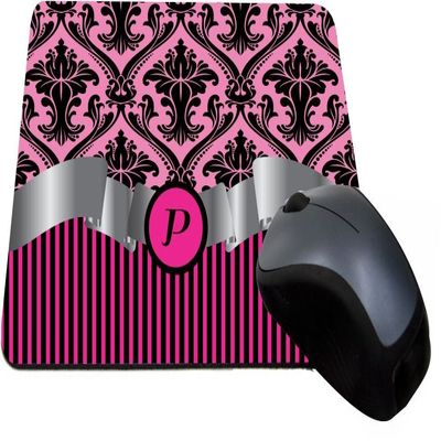 Rikki Knight Letter "P" Initial Hot Pink Damask and Stripes Monogrammed Design Lightning Series Gaming Mouse Pad (MPSQ-RK-2176)
