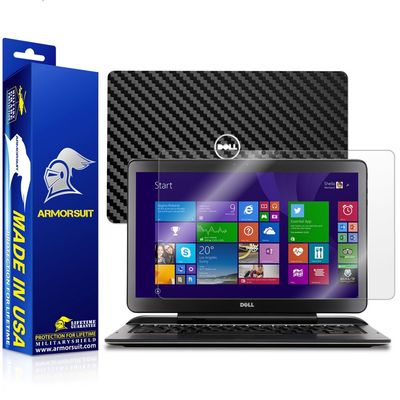 ArmorSuit MilitaryShield Black Carbon Fiber Skin Wrap Film + HD Clear Screen Protector for Dell Latitude 13 7000 7350 Ultrabook/Tablet 13.3" - Anti-Bubble Film