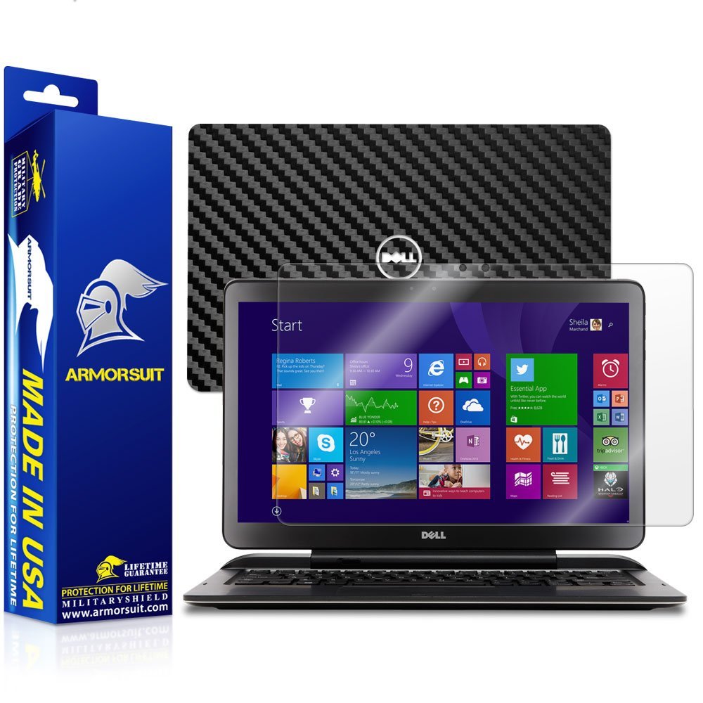 ArmorSuit MilitaryShield Black Carbon Fiber Skin Wrap Film + HD Clear Screen Protector for Dell Latitude 13 7000 7350 Ultrabook/Tablet 13.3" - Anti-Bubble Film