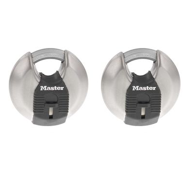 Master Lock 2-3/4-inch Wide Disc Padlock 2 Keys, Keyed Alike, 2-Pack M40XT
