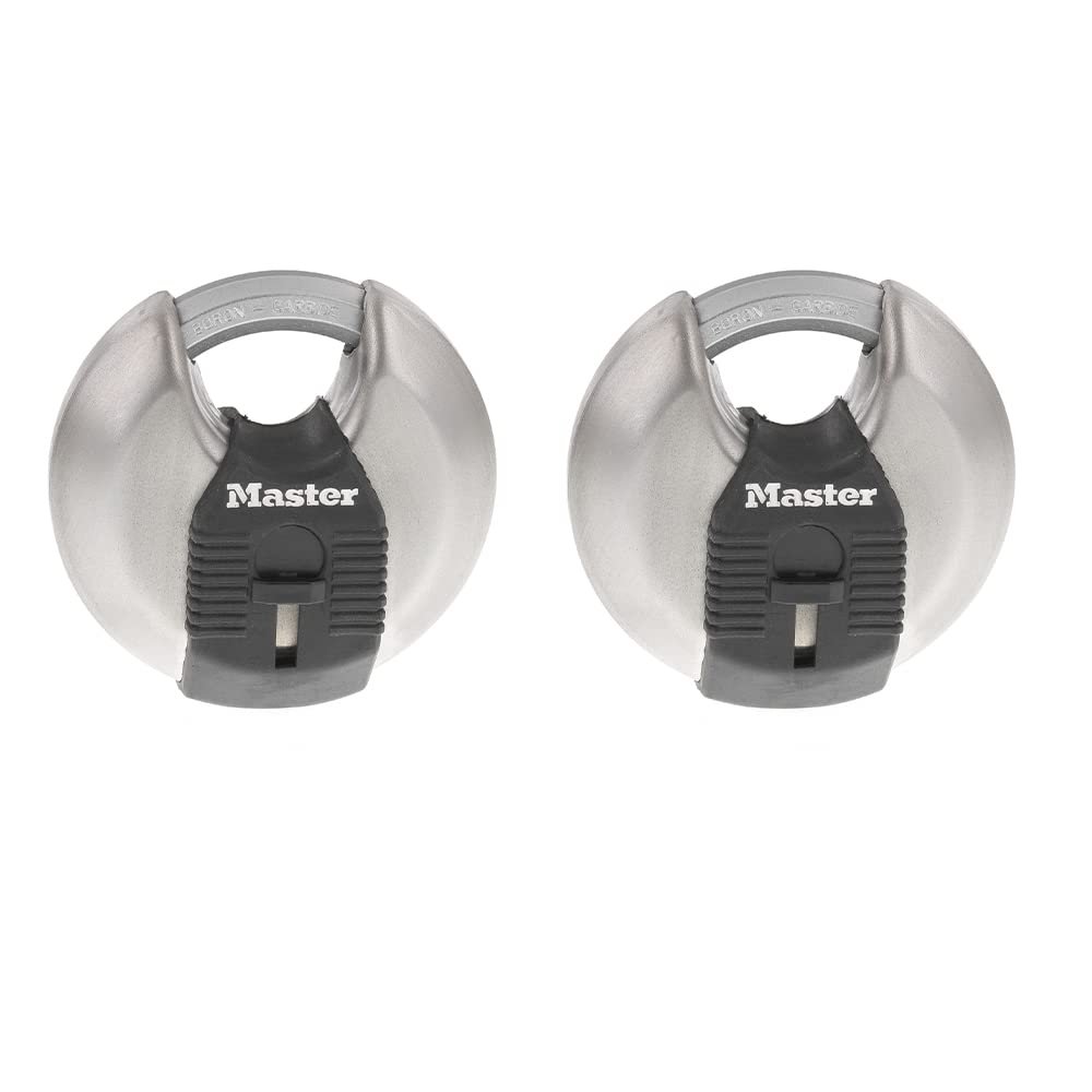 Master Lock 2-3/4-inch Wide Disc Padlock 2 Keys, Keyed Alike, 2-Pack M40XT