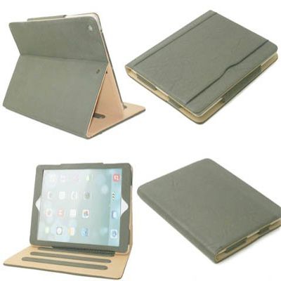 Iverson iPad Mini Tan Leather Wallet Cover Case Compatible with Free Screen Protector and Cleaning Cloth Grey