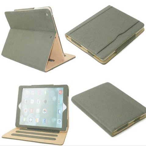 Iverson iPad Mini Tan Leather Wallet Cover Case Compatible with Free Screen Protector and Cleaning Cloth Grey