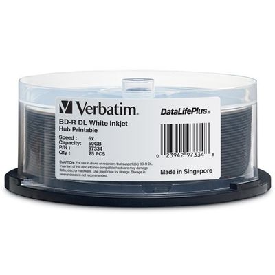 Verbatim 97334 BD-R DL 50GB 6X 25PK White HUB Inkjet PRITABLE Spin