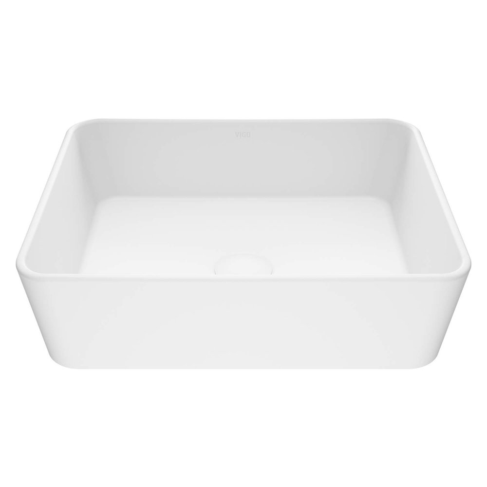 VIGO Marigold 18"L x 14"W x 5"H Over the Counter Matte Stone Rectangular Vessel Bathroom Sink in White -VG04003