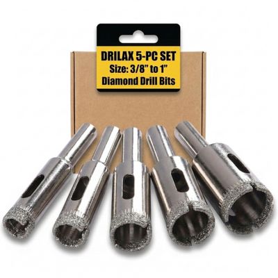 Diamond Hole Saw Kit 5 Pc 3/8 to 1 Inch for Tile Faucet Countertop Drilax