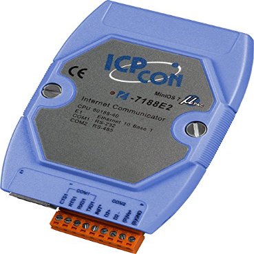 I-7188E2 (Without Display) 2 Serial Ports to Ethernet Converter/Intelligent Controller with 40 Mhz CPU, Without Display. Provides 1 RS-232 and 1 RS-485 Virtual Communication Port