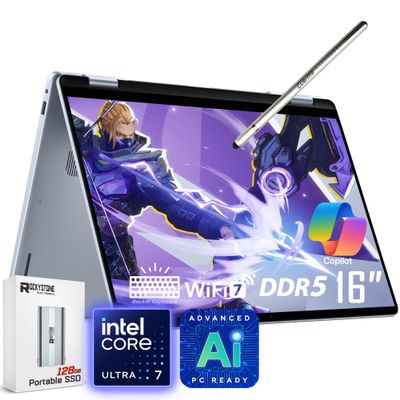 Dell 16 Plus 2-in-1 Laptop, 16" 1920 x 1200 Touchscreen, Core Ultra 7 256V(>i9-13900H), AI Ready, Copilot, Backlit Keyboard, 1080p Webcam, Wi-Fi 7, Windows 11 Home, Ice Blue(16GB DDR5 RAM | 2TB SSD)