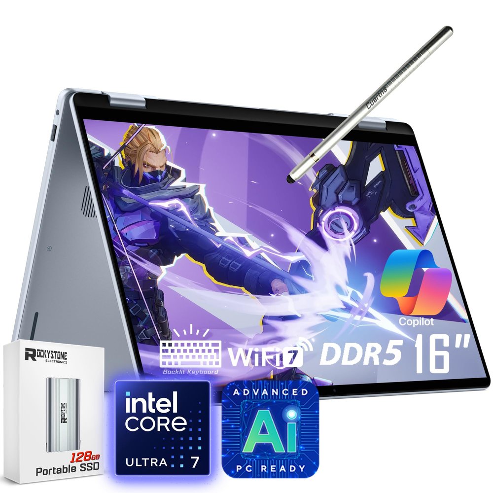 Dell 16 Plus 2-in-1 Laptop, 16" 1920 x 1200 Touchscreen, Core Ultra 7 256V(>i9-13900H), AI Ready, Copilot, Backlit Keyboard, 1080p Webcam, Wi-Fi 7, Windows 11 Home, Ice Blue(16GB DDR5 RAM | 2TB SSD)