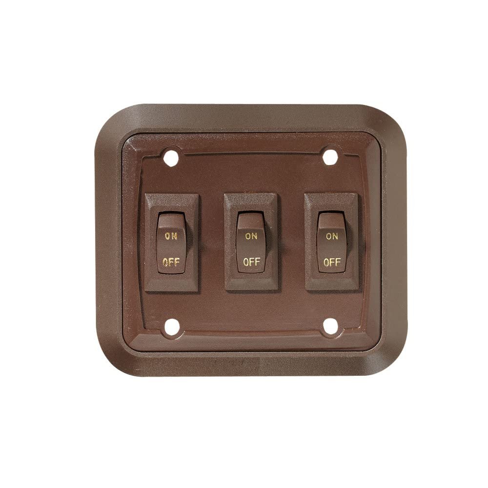 RV Designer S659, Wall Plate Switch, Triple, On/Off, Brown, 3.53 inches x 4 inches
