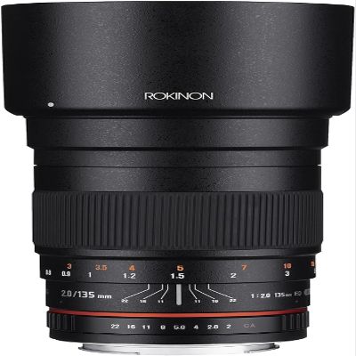 Rokinon 135mm F2.0 ED UMC Telephoto Lens for Canon EF Full Frame Compatible, Ultra Multi-Coated, Manual Focus, Removable Lens Hood, Ideal for Portraits & Low-Light Photography