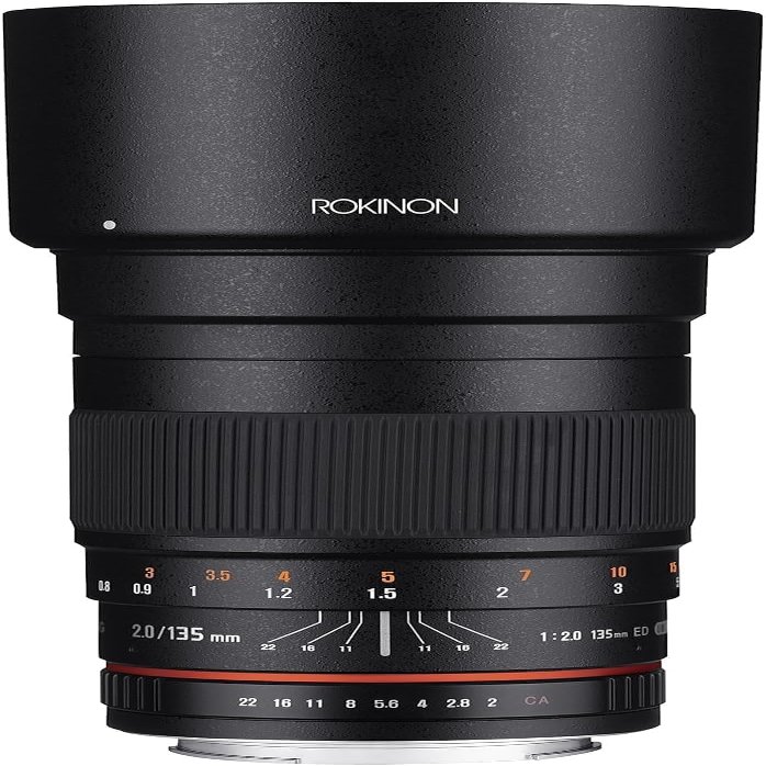 Rokinon 135mm F2.0 ED UMC Telephoto Lens for Canon EF Full Frame Compatible, Ultra Multi-Coated, Manual Focus, Removable Lens Hood, Ideal for Portraits & Low-Light Photography