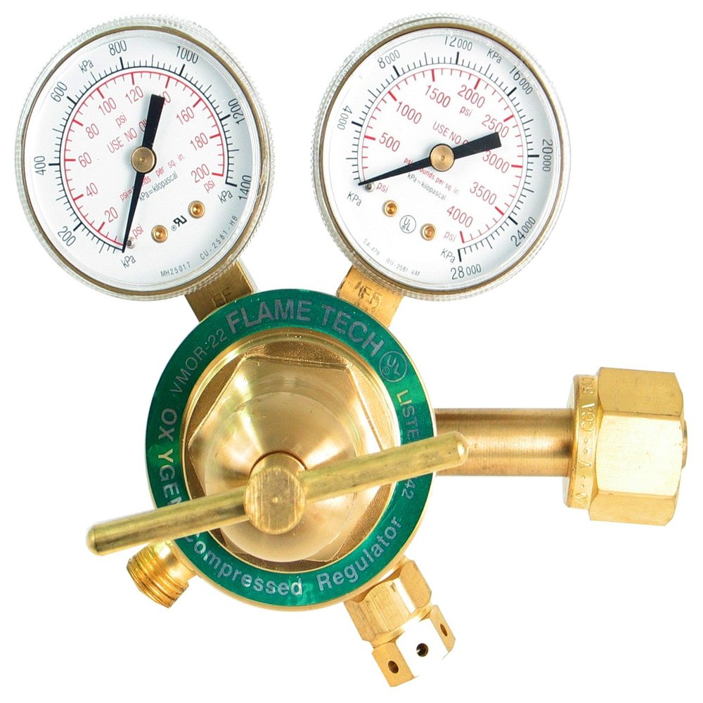 Flame Tech Oxygen Regulator, Medium Duty, Forged Brass