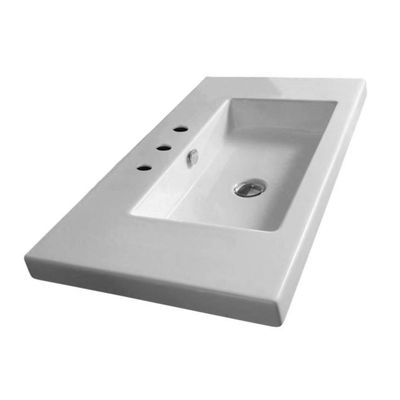 Tecla CAN03011-Three Hole-637509873585 Stylish Wall Mounted Washbasin, White