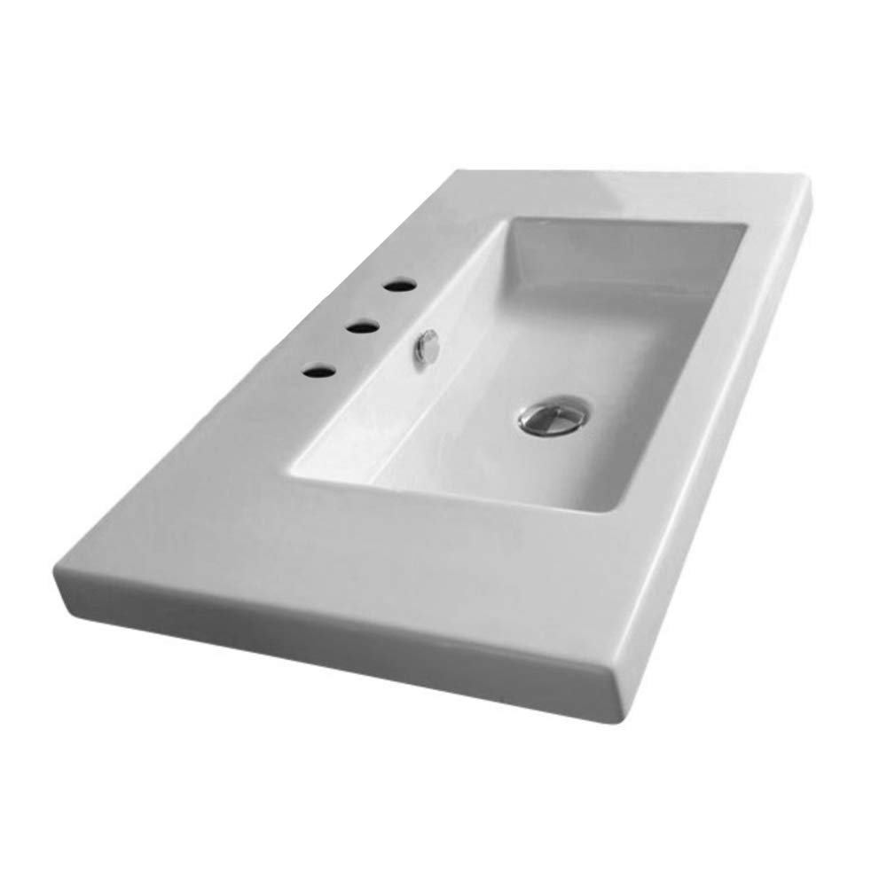 Tecla CAN03011-Three Hole-637509873585 Stylish Wall Mounted Washbasin, White