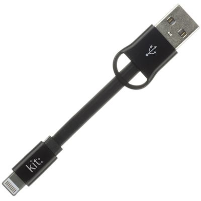 Kit MFI Lightning Keyring Charge and Data Cable Compatible with USB Mains or in-Car Charger - Black