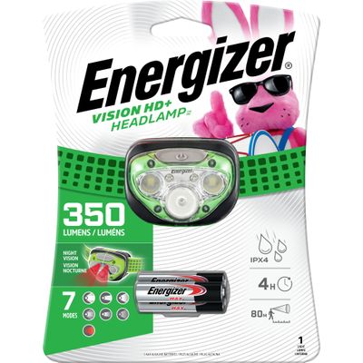 Energizer Vision HD+ LED Headlamp, Durable, Bright Headlamp for Outdoors, Camping and Emergency Light for Adults and Kids, Batteries Included, Pack of 1, Green
