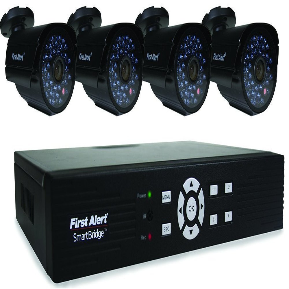 First Alert DCAD4405-700 Smartbridge Series 4 Channel Full D1 DVR 500GB Surveillance System with 4 700TVL Bullet Cameras