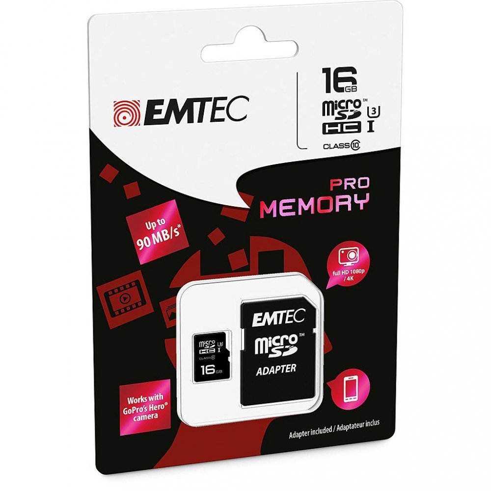 MicroSDHC 16GB EMTEC +Adapter CL10 PRO 90MB/s UHS-I U3 Blister