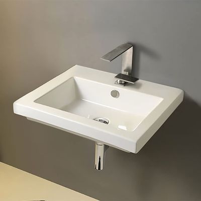 Tecla CAN01011-One Hole Cangas Rectangular Ceramic Self Rimming/Wall Mounted Sink, White, 35.3" L x 23.62" W