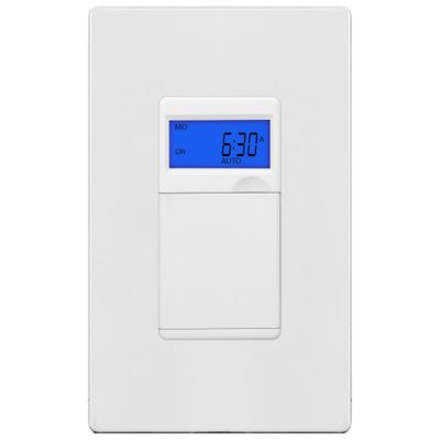 Enerlites 7 Days Digital in-Wall Programmable Timer Switch for Lights, Fans, and Motors, Single Pole, Neutral Wire Required, 18 ON/Off Timer Settings, with Blue Backlight, White, Screwless Wall Plate