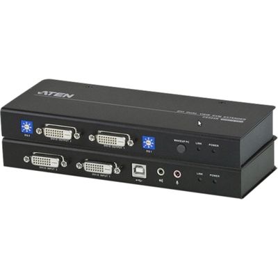 Aten DVI Dual View KVM Extender - 1 Computer(s) - 1 Remote User(s) - 196.85 ft Range - 4 x Network (RJ-45) - 3 x USB - 4 x DVI - CE604