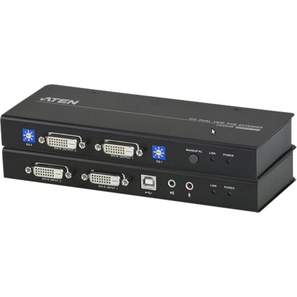 Aten DVI Dual View KVM Extender - 1 Computer(s) - 1 Remote User(s) - 196.85 ft Range - 4 x Network (RJ-45) - 3 x USB - 4 x DVI - CE604