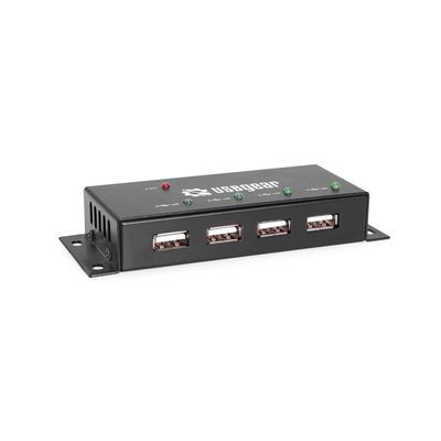 USBGear 4 Port USB 2.0 Mini Metal Hub with Mounting Flanges, 480Mbps Data Transfer, LED Port Indicators, Includes Power Adapter