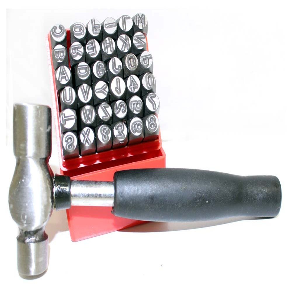 ToolUSA Premium Capital Letter & Alphabet Punch Set | Carbon Hardened Steel | 36 Stamps: A-Z, 0-8, & Symbol | 6" (15.2 cm) Ball Pein Hammer | Precision Marked for Optimal Use