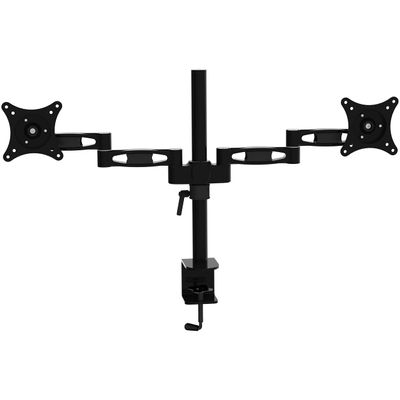 2xhome - New Dual Extension Arm 3 Way Three-sectioned Ergonomic Fully Easy Height Adjustable Articulating Flex Deesktop Tilting Retractable Black Desk Pole Mount Bracket