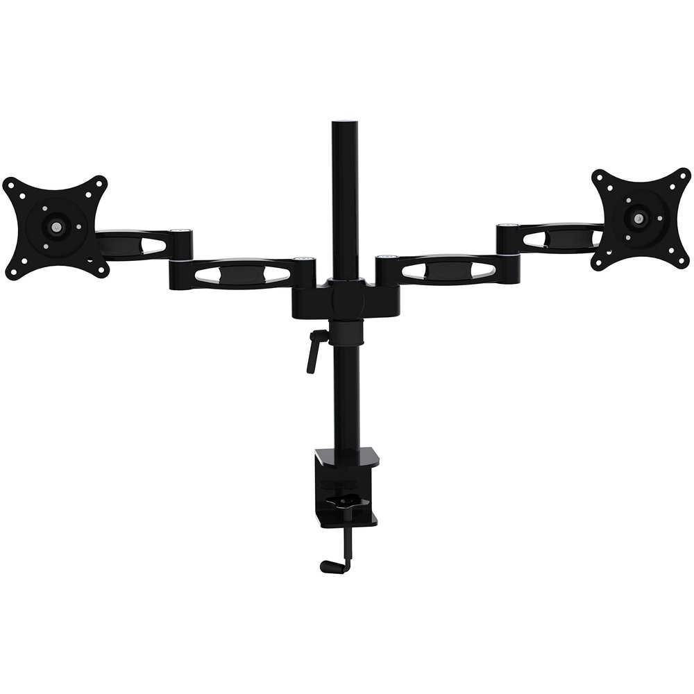 2xhome - New Dual Extension Arm 3 Way Three-sectioned Ergonomic Fully Easy Height Adjustable Articulating Flex Deesktop Tilting Retractable Black Desk Pole Mount Bracket